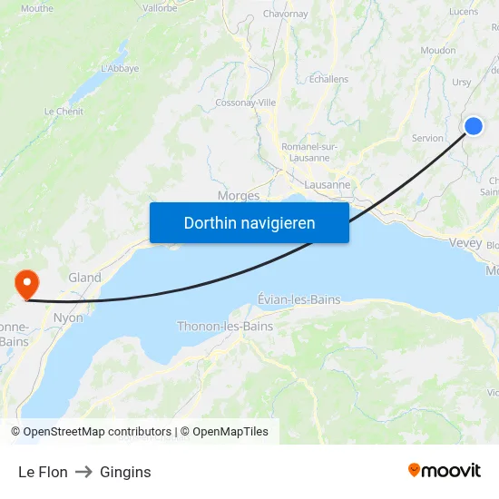 Le Flon to Gingins map