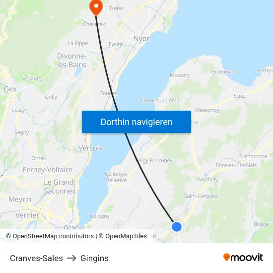 Cranves-Sales to Gingins map