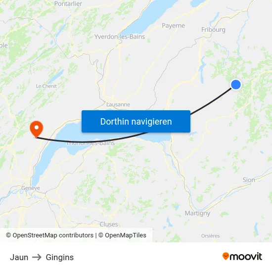 Jaun to Gingins map