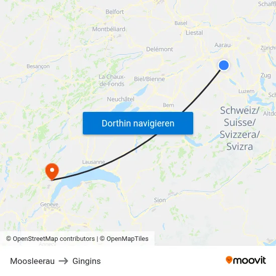 Moosleerau to Gingins map
