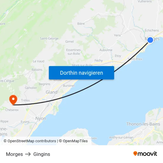 Morges to Gingins map
