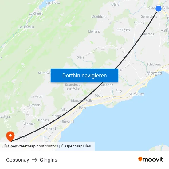 Cossonay to Gingins map