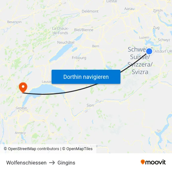 Wolfenschiessen to Gingins map