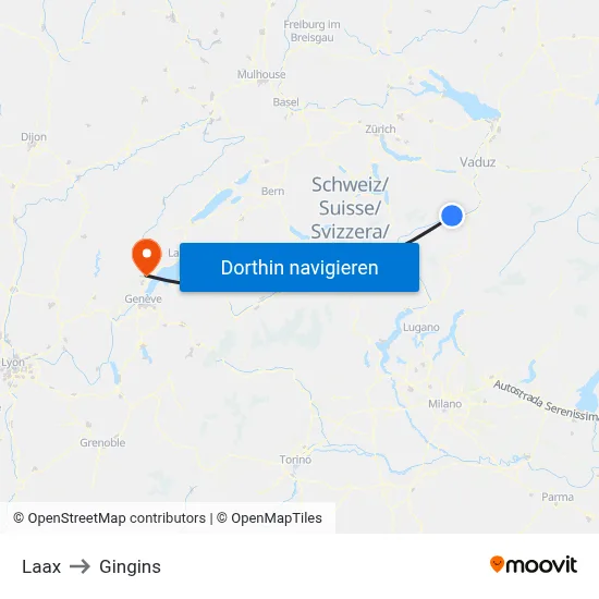 Laax to Gingins map