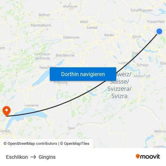Eschlikon to Gingins map