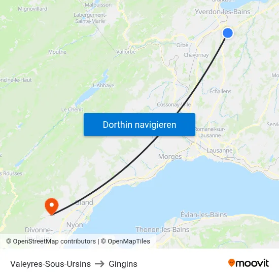 Valeyres-Sous-Ursins to Gingins map