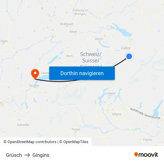 Grüsch to Gingins map