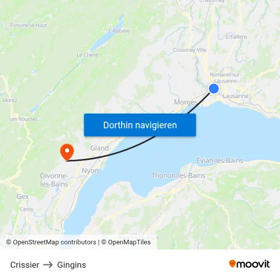 Crissier to Gingins map