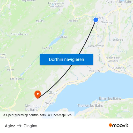 Agiez to Gingins map