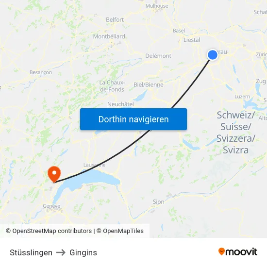 Stüsslingen to Gingins map