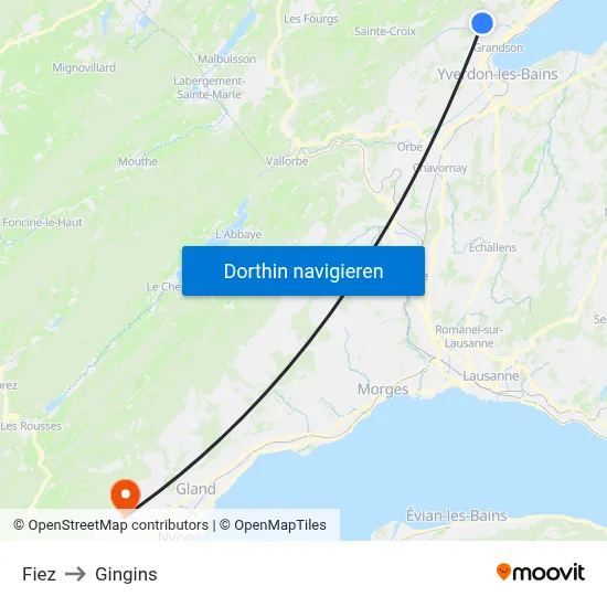Fiez to Gingins map