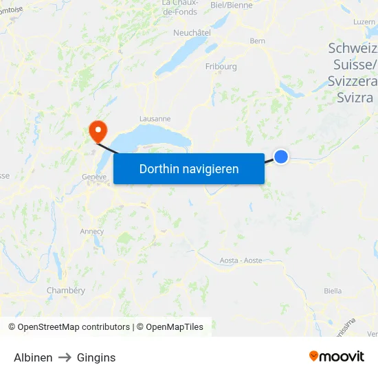 Albinen to Gingins map