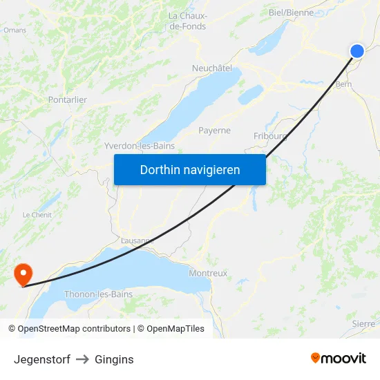Jegenstorf to Gingins map