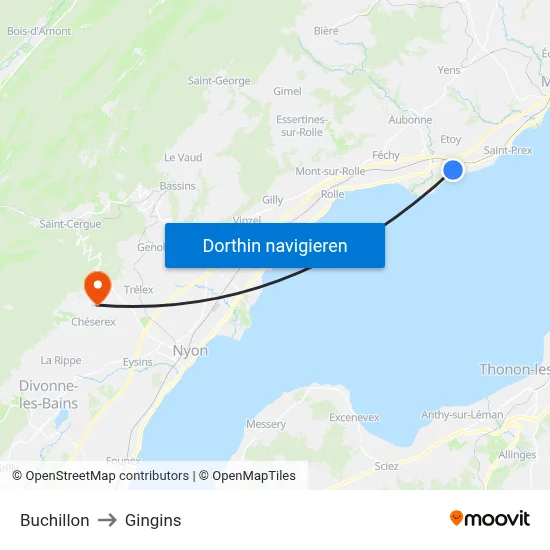Buchillon to Gingins map