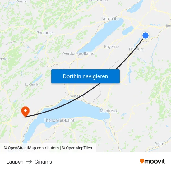 Laupen to Gingins map