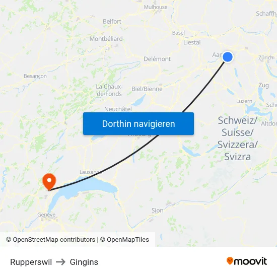 Rupperswil to Gingins map