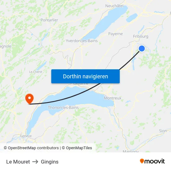 Le Mouret to Gingins map
