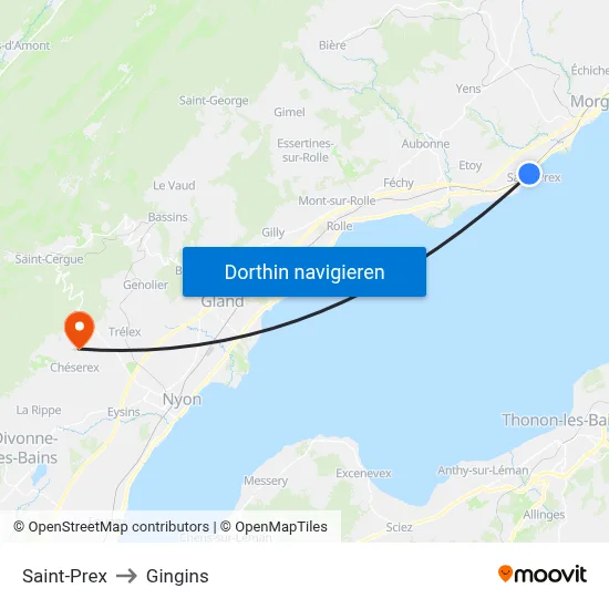 Saint-Prex to Gingins map