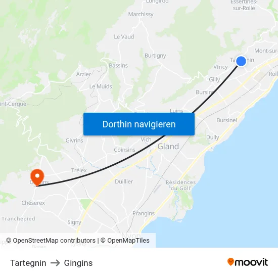 Tartegnin to Gingins map