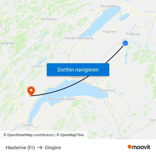Hauterive (Fr) to Gingins map