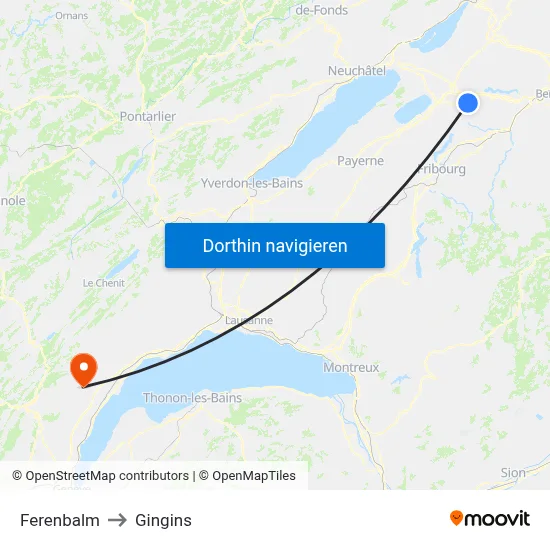 Ferenbalm to Gingins map