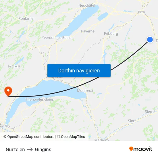 Gurzelen to Gingins map