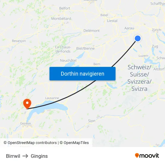 Birrwil to Gingins map