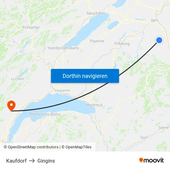 Kaufdorf to Gingins map