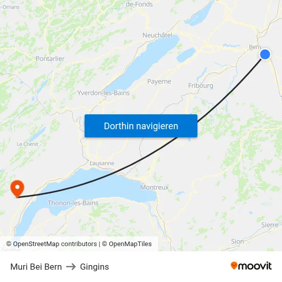 Muri Bei Bern to Gingins map