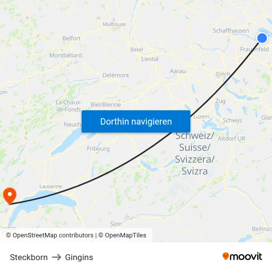 Steckborn to Gingins map