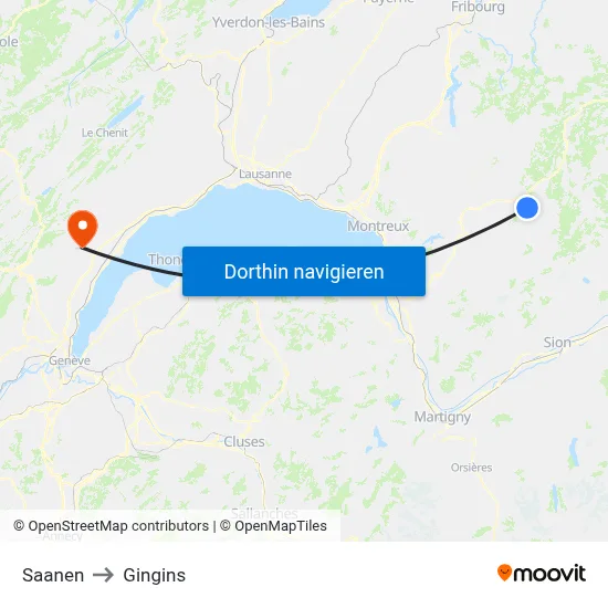 Saanen to Gingins map