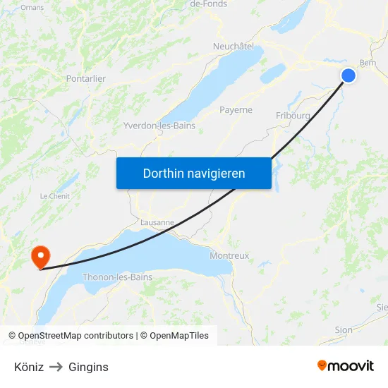 Köniz to Gingins map