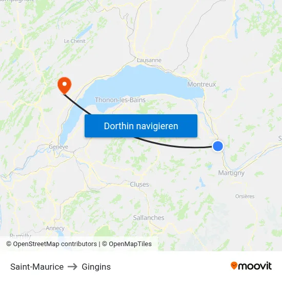 Saint-Maurice to Gingins map