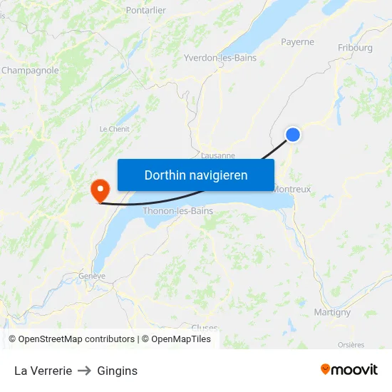 La Verrerie to Gingins map