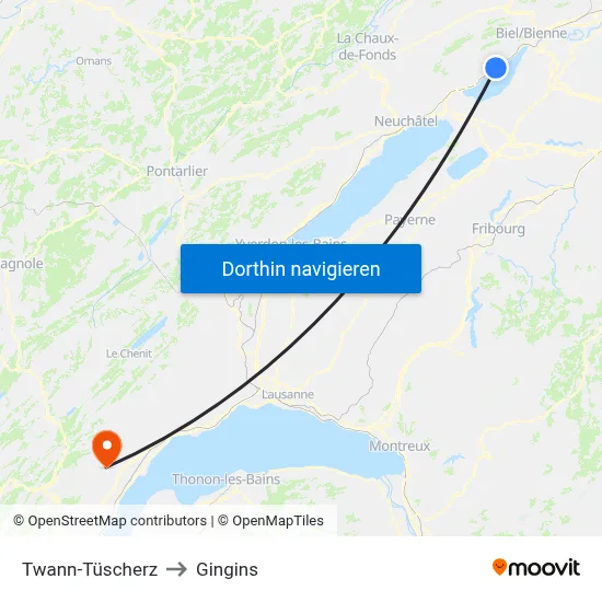 Twann-Tüscherz to Gingins map