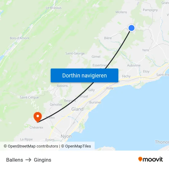 Ballens to Gingins map
