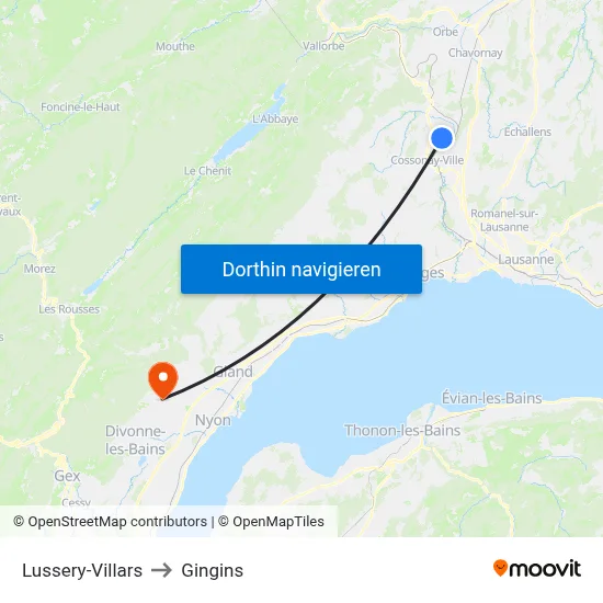 Lussery-Villars to Gingins map