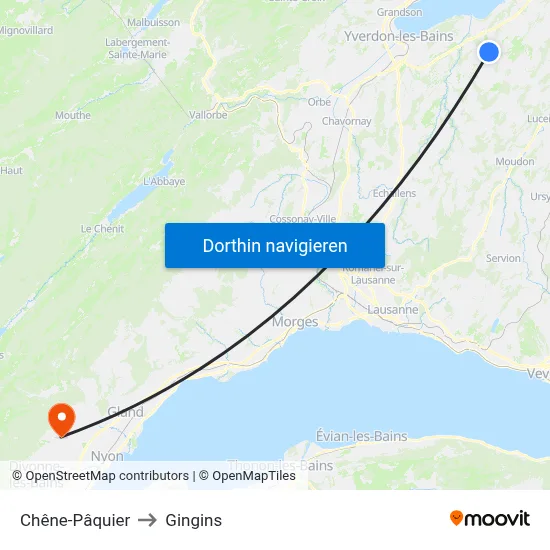 Chêne-Pâquier to Gingins map