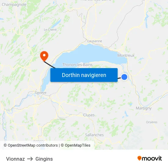 Vionnaz to Gingins map