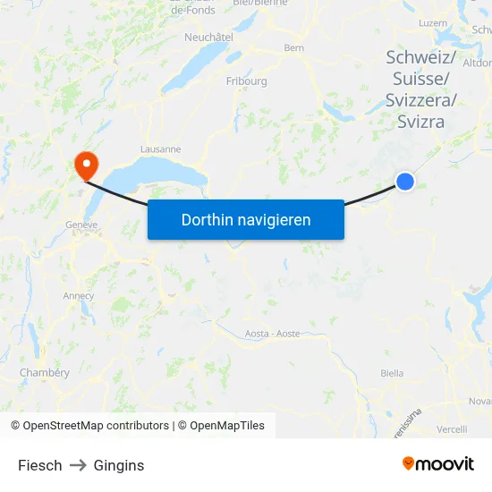 Fiesch to Gingins map