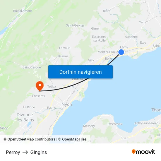 Perroy to Gingins map