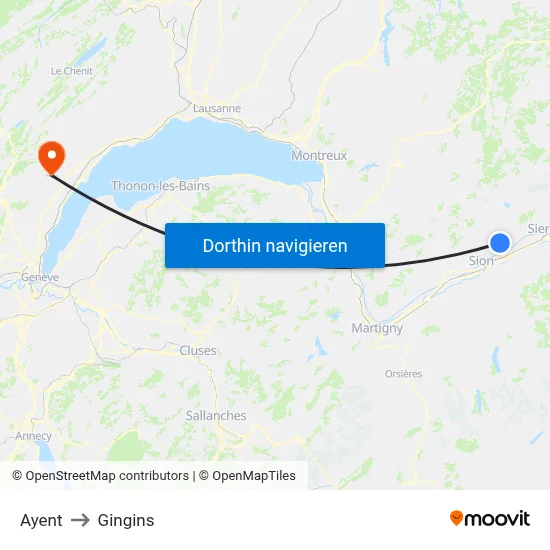 Ayent to Gingins map