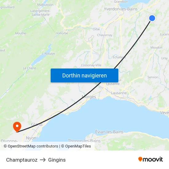Champtauroz to Gingins map