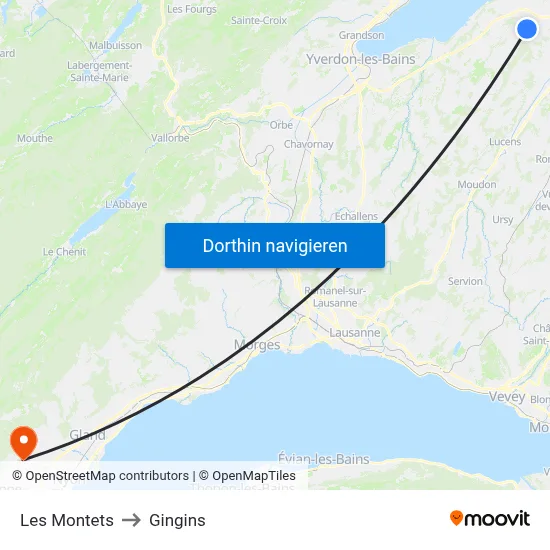 Les Montets to Gingins map