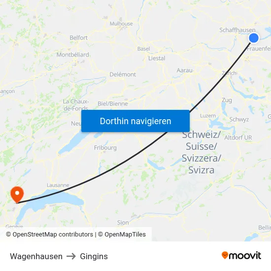 Wagenhausen to Gingins map
