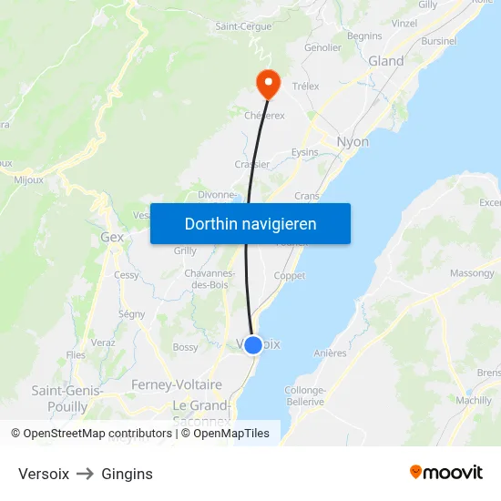 Versoix to Gingins map