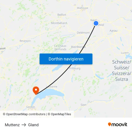 Muttenz to Gland map