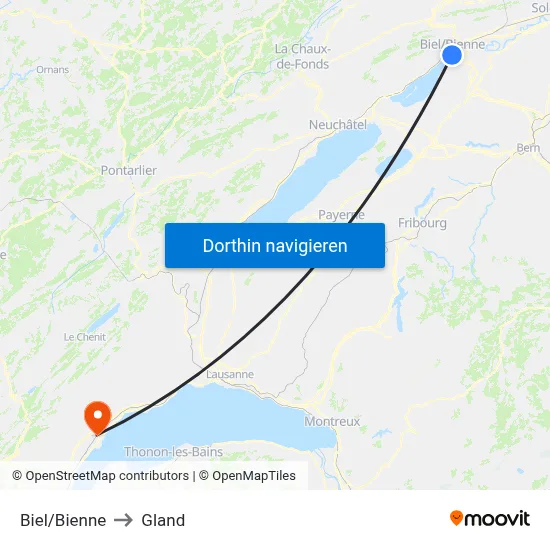 Biel/Bienne to Gland map