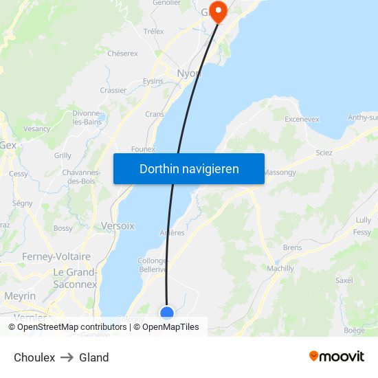 Choulex to Gland map