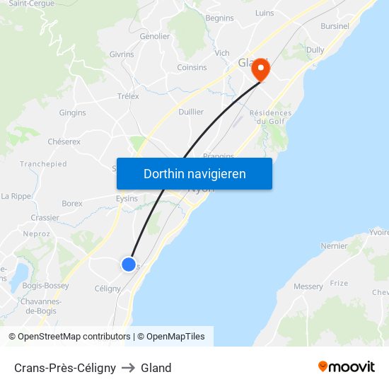 Crans-Près-Céligny to Gland map